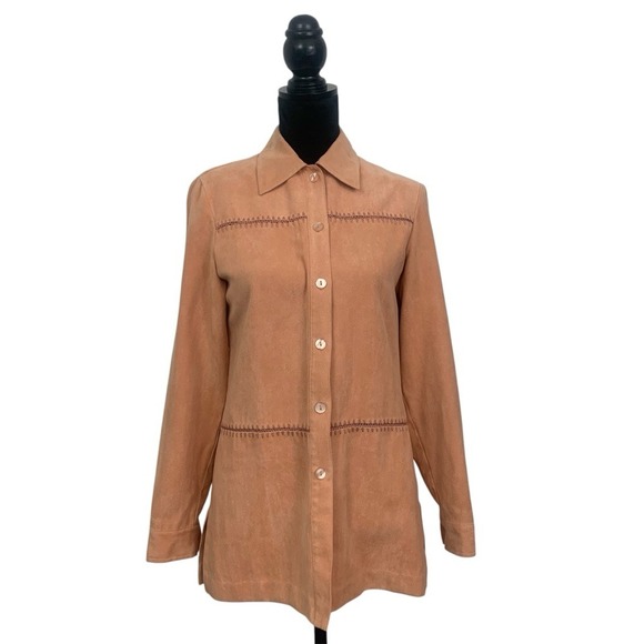 Jackets & Blazers - Conrad C Collection Women's Size 4 Peach Faux Suede Bohemian‎ Button Shacket